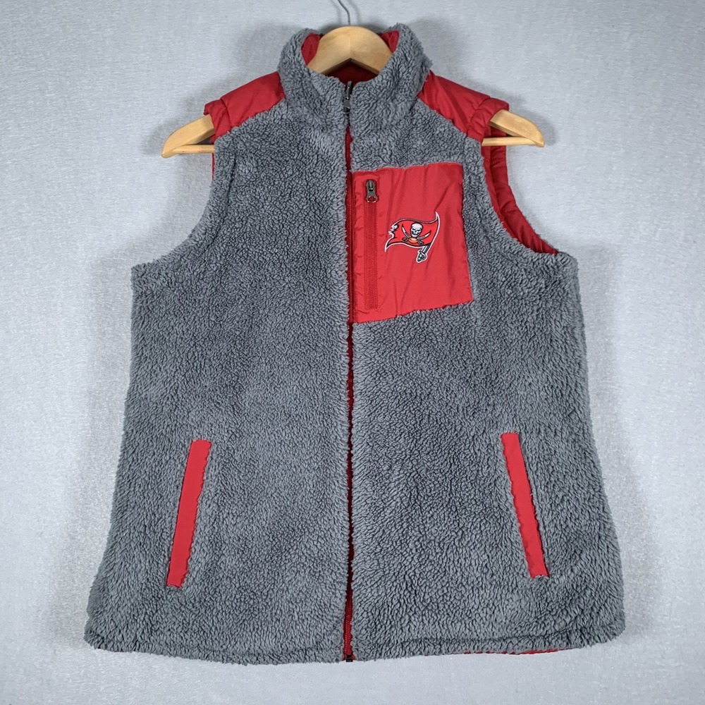 Tampa Bay Buccaneers Vest Women's Medium Red Gray Reversible Sherpa Puffer